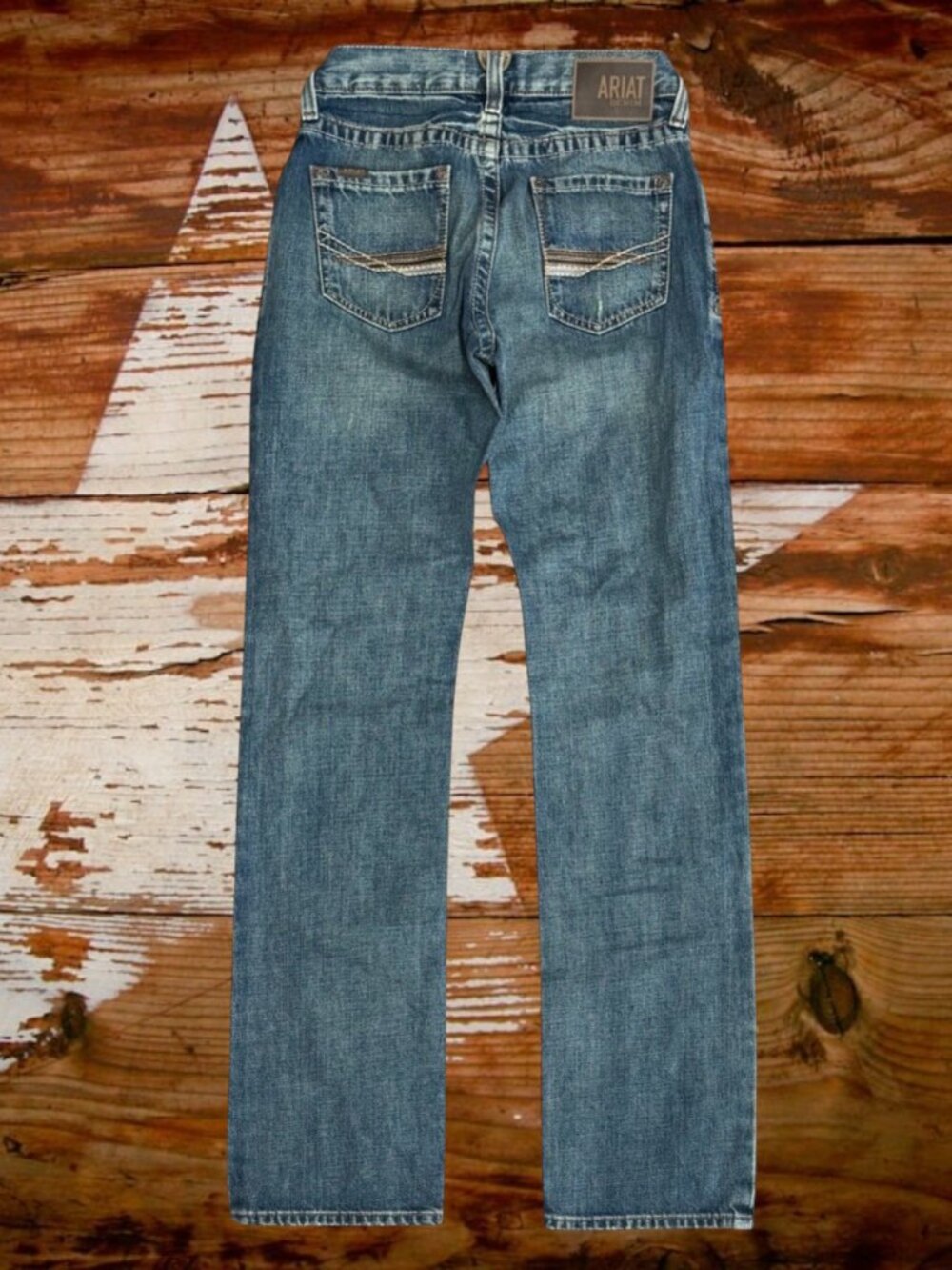 Ariat M4 Low Rise Relaxed Boot Cut Medium Blue Denim Distressed Jeans 30"x 38"